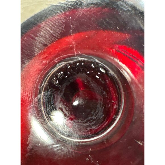 4 Vintage Ruby Red Glass Dessert Sherbet Bowls With Clear Pedestal Base France - Picture 7 of 14